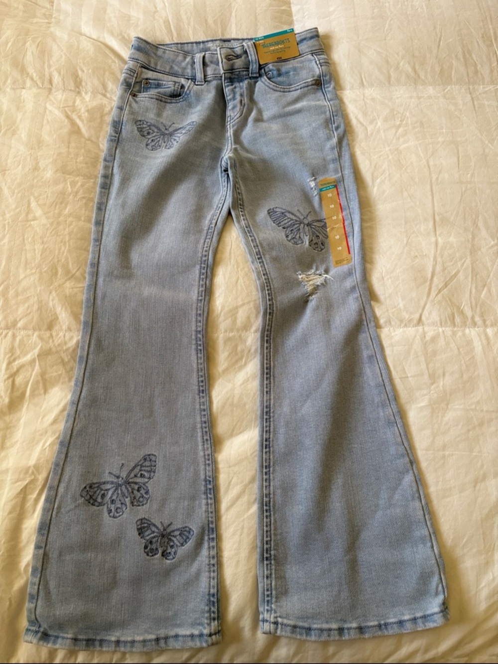 Girls Light Blue Butterfly Flare Jeans